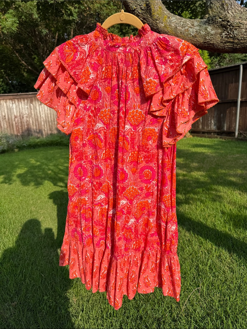 Uncle Frank Cotton Cottagecore Block Print Mini Ruffle Hem Boho Size Small - Picture 5 of 10